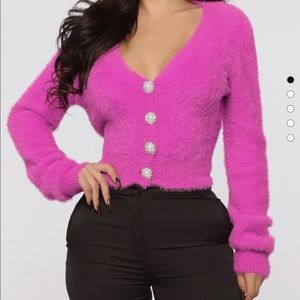 Fushia cardigan with pearl buttons